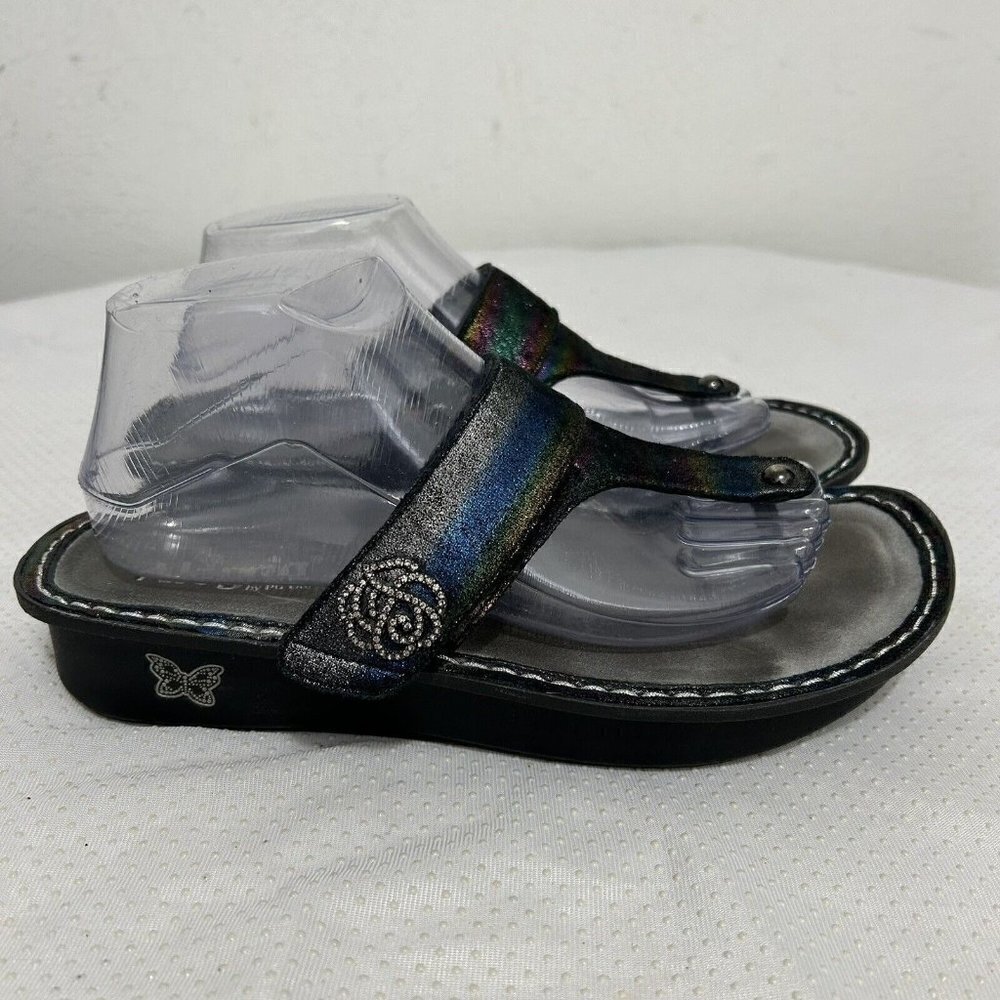 Alegria Carina Blue Rainbow Leather Thong Platform Sandals‎ Size EU 40 US 9.5-10